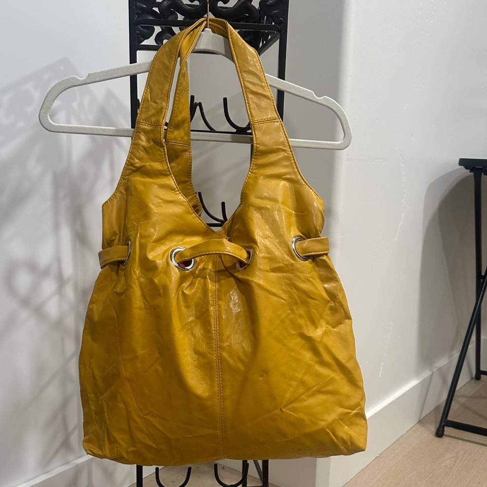 Women’s Yellow Vintage Y2K Fall Vinyl Retro Tote Shoulder Bag